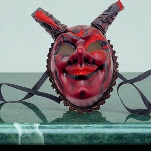 Venezia Italian Hand Painted Red and Black Devil Mask